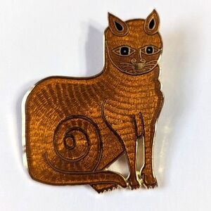 Vintage Cloisonné Style Orange Cat Brooch Fish Enterprises UK Fine Enamel 1990s